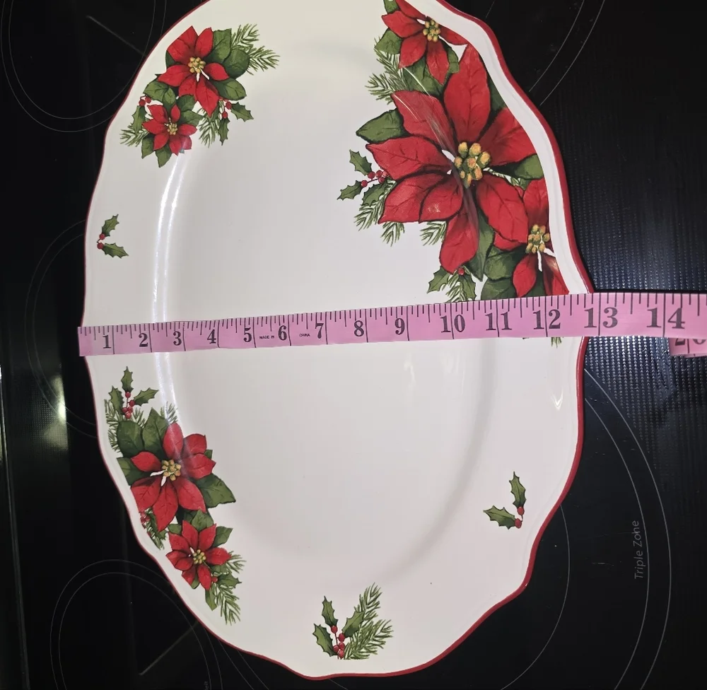 Better Homes and Gardens Creamware 15" Oval Serving Platter Poinsettia - Picture 4 of 13